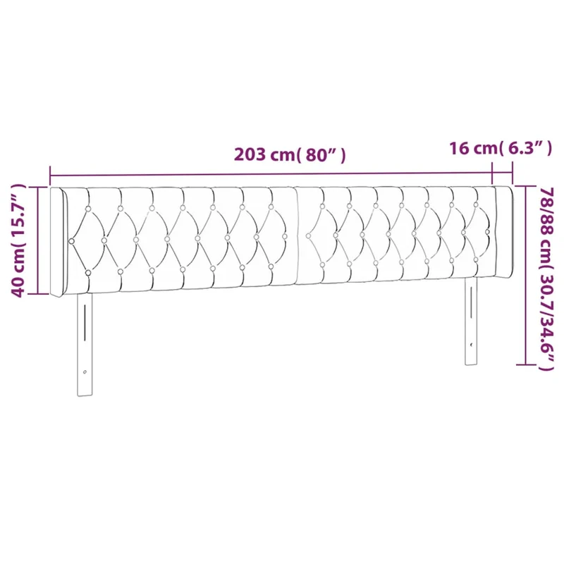 Tête de lit accessoire couchage chambre à coucher meuble capitonné avec rebord latéral 203 x 16 x 78/88 cm tissu gris foncé TDL0204944
