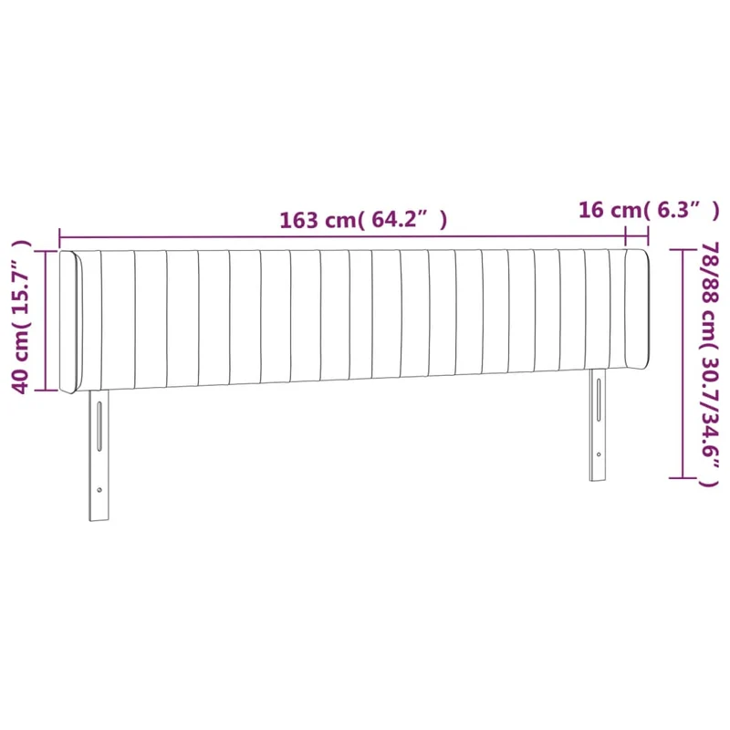 Tête de lit accessoire couchage chambre à coucher meuble avec rebord latéral 163 x 16 x 78/88 cm tissu velours gris clair TDL0205223