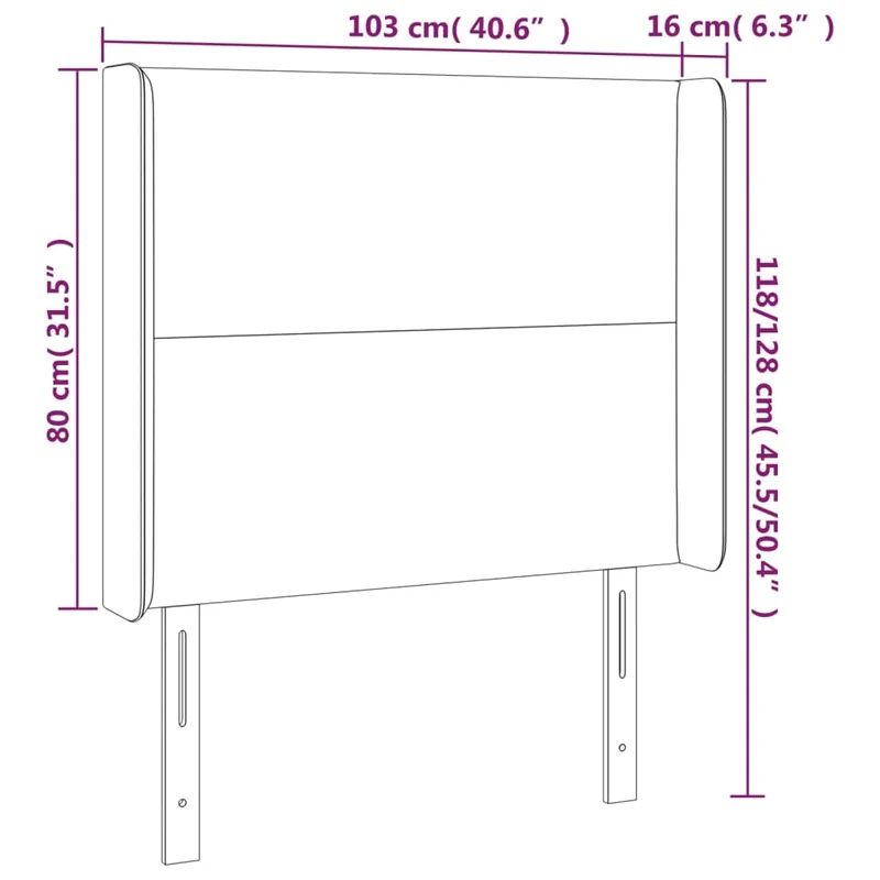 Tête de lit accessoire couchage chambre à coucher meuble avec rebord latéral 103 x 16 x 118/128 cm tissu gris foncé TDL0205072