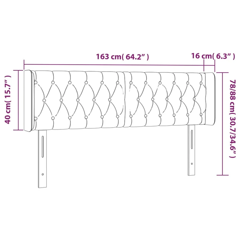 Tête de lit accessoire couchage chambre à coucher meuble capitonné avec rebord latéral 163 x 16 x 78/88 cm tissu gris foncé TDL0204982