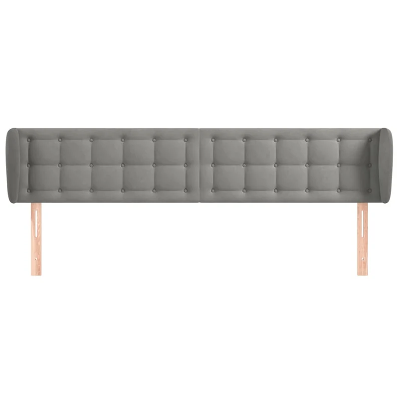 Tête de lit accessoire couchage chambre à coucher meuble capitonné avec rebord latéral 203 x 23 x 78/88 cm tissu velours gris clair TDL0205154