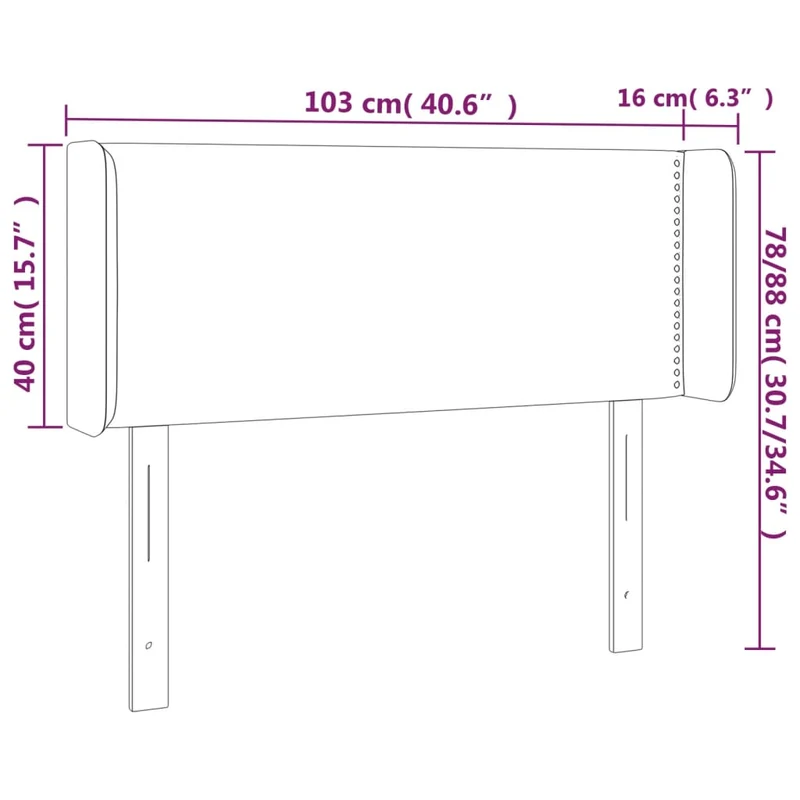 Tête de lit accessoire couchage chambre à coucher meuble avec rebord latéral 103 x 16 x 78/88 cm synthétique noir TDL0204622