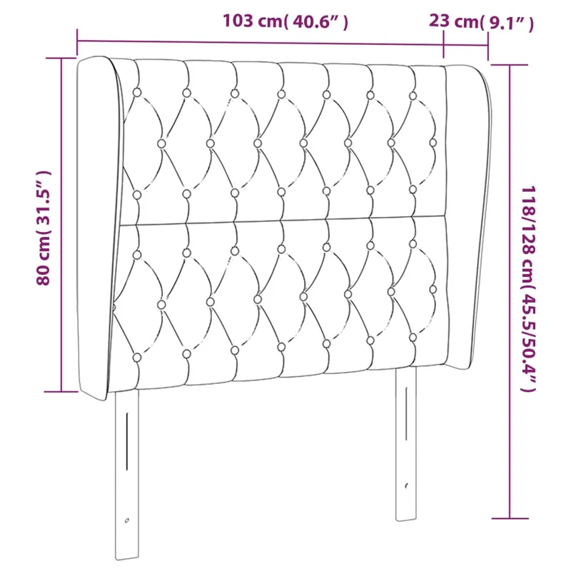 Tête de lit accessoire couchage chambre à coucher meuble capitonné avec rebord latéral 103 x 23 x 118/128 cm tissu velours gris clair TDL0205294