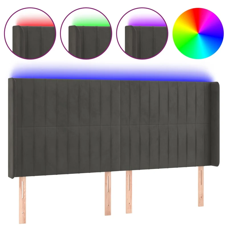 Tête de lit accessoire couchage chambre à coucher meuble à LED 203 x 16 x 118/128 cm tissu velours gris foncé TDL0201060