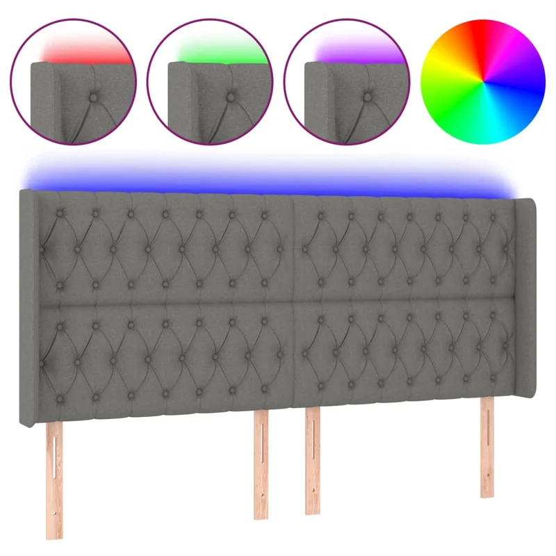 Tête de lit accessoire couchage chambre à coucher meuble à LED 203 x 16 x 118/128 cm tissu gris foncé TDL0201066