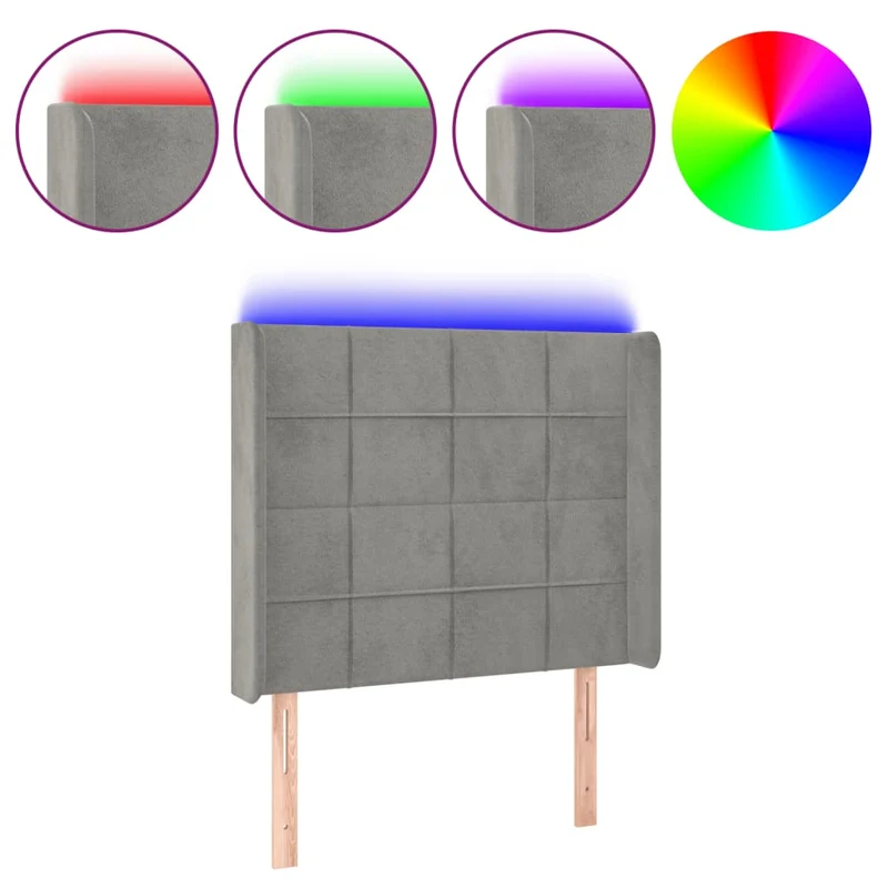 Tête de lit accessoire couchage chambre à coucher meuble à LED 93 x 16 x 118/128 cm tissu velours gris clair TDL0201225