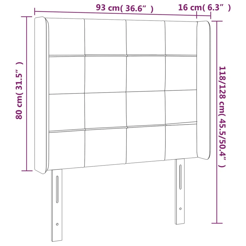 Tête de lit accessoire couchage chambre à coucher meuble à LED 93 x 16 x 118/128 cm tissu velours gris clair TDL0201225