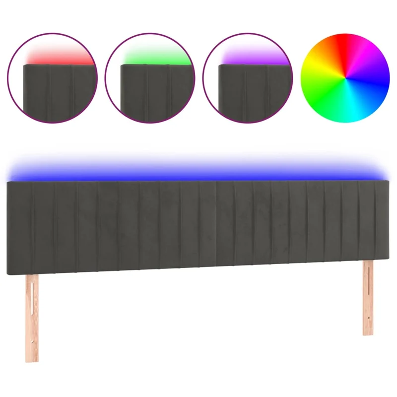 Tête de lit accessoire couchage chambre à coucher meuble à LED 200 x 5 x 78/88 cm tissu velours gris foncé TDL0201076