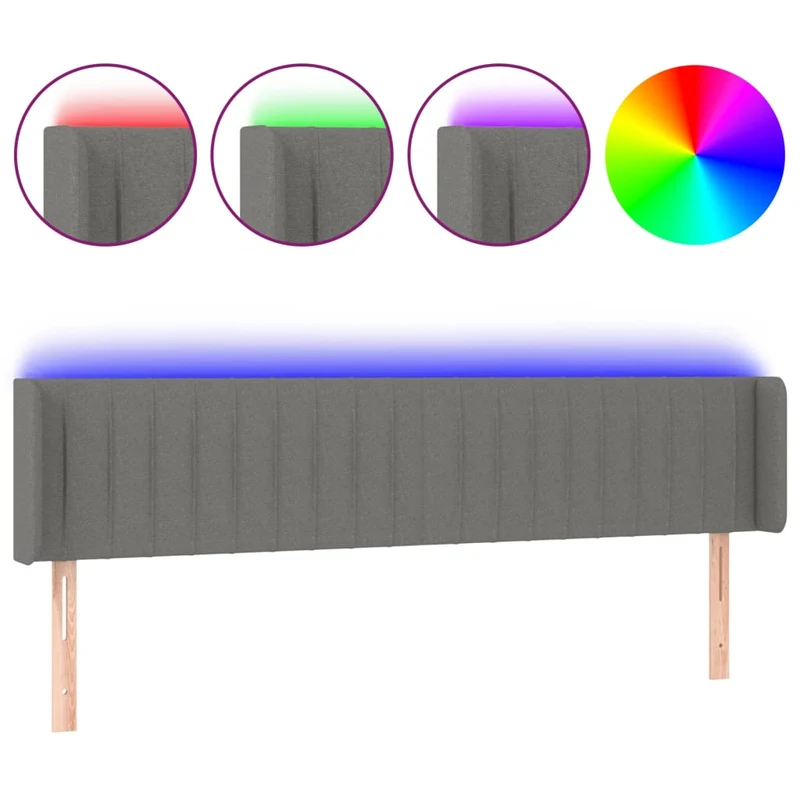 Tête de lit accessoire couchage chambre à coucher meuble à LED 183 x 16 x 78/88 cm tissu gris foncé TDL0201095