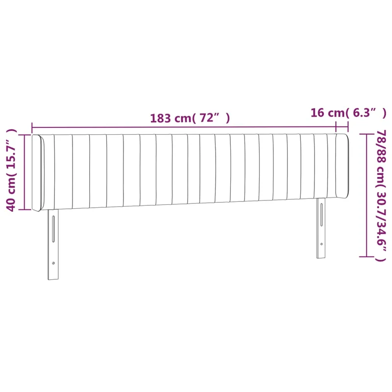 Tête de lit accessoire couchage chambre à coucher meuble à LED 183 x 16 x 78/88 cm tissu gris foncé TDL0201095