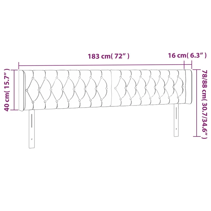 Tête de lit accessoire couchage chambre à coucher meuble à LED 183 x 16 x 78/88 cm tissu gris foncé TDL0201094