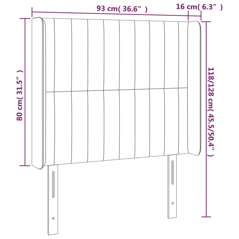 Tête de lit accessoire couchage chambre à coucher meuble à LED 93 x 16 x 118/128 cm tissu gris foncé TDL0200984