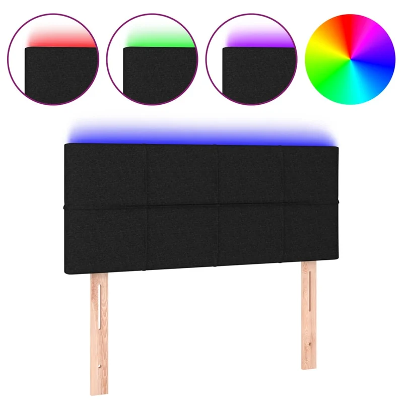 Tête de lit accessoire couchage chambre à coucher meuble à LED 100 x 5 x 78/88 cm tissu noir TDL0200755