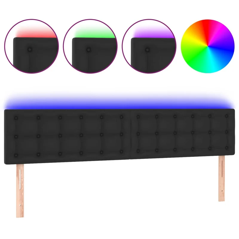 Tête de lit accessoire couchage chambre à coucher meuble à LED 200 x 5 x 78/88 cm synthétique noir TDL0200627