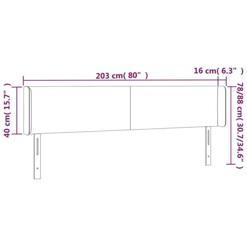 Tête de lit accessoire couchage chambre à coucher meuble à LED 203 x 16 x 78/88 cm tissu velours gris clair TDL0201290