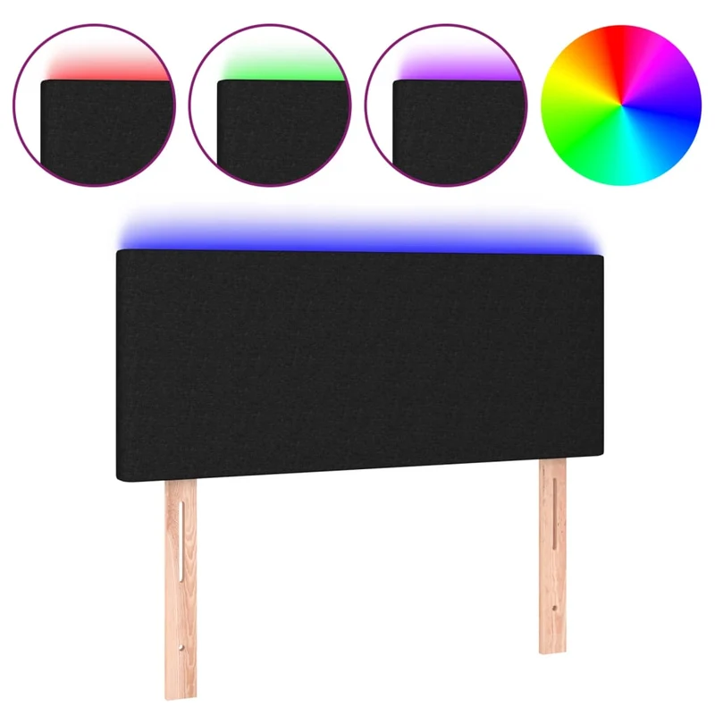 Tête de lit accessoire couchage chambre à coucher meuble à LED 90 x 5 x 78/88 cm tissu noir TDL0200536