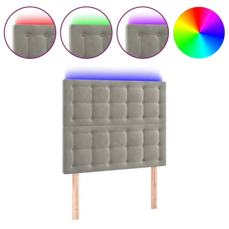 Tête de lit accessoire couchage chambre à coucher meuble à LED 100 x 5 x 118/128 cm tissu velours gris clair TDL0201460