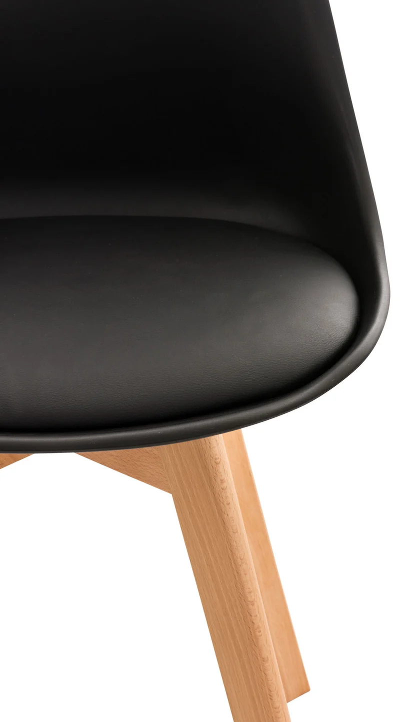 Lot de 4 chaises de salle à manger cuisine ou bureau en plastique et synthétique noir pieds en bois 10_0000324