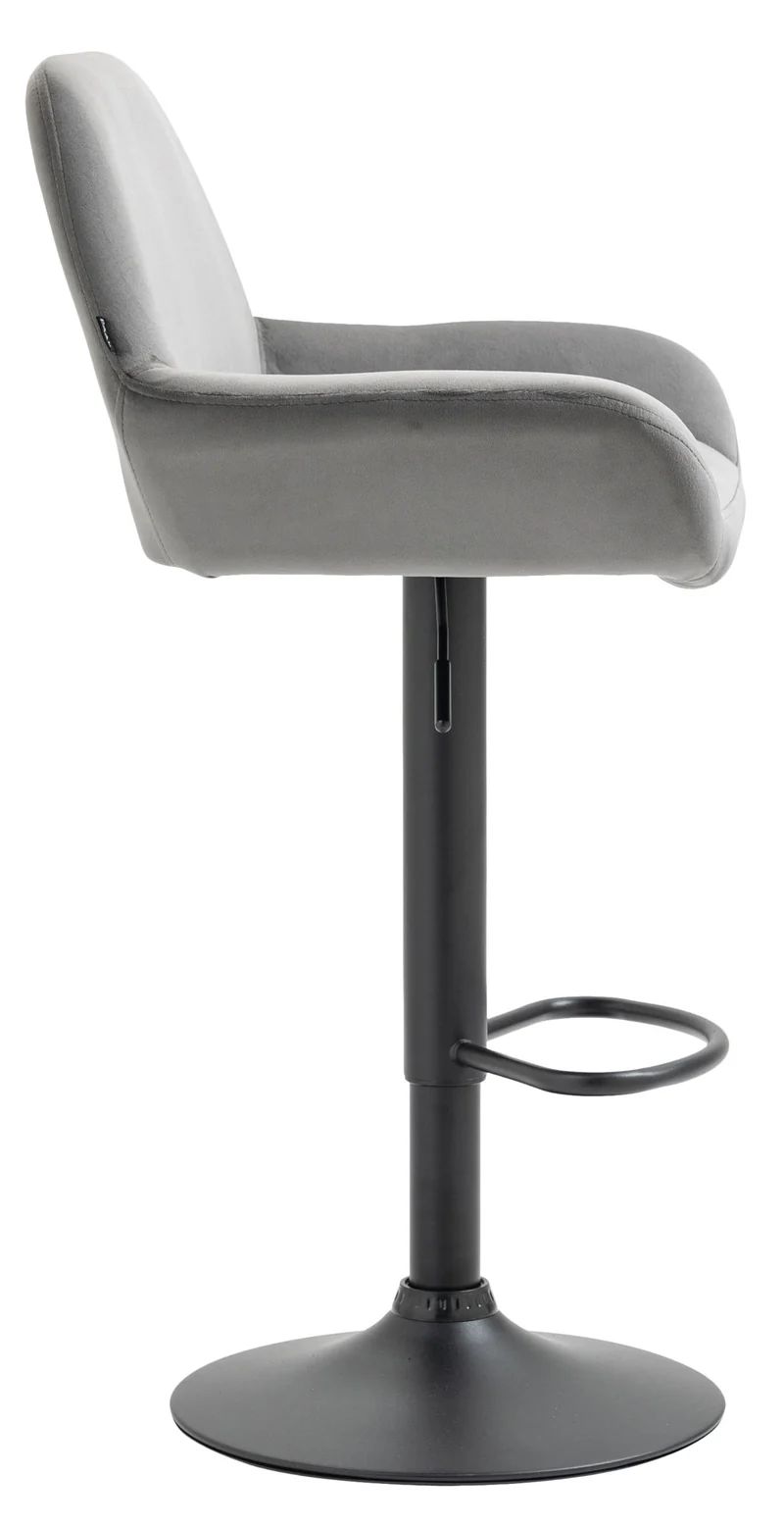 Tabouret de bar en velours rembourré gris base trompette métal noir mat TDB10420