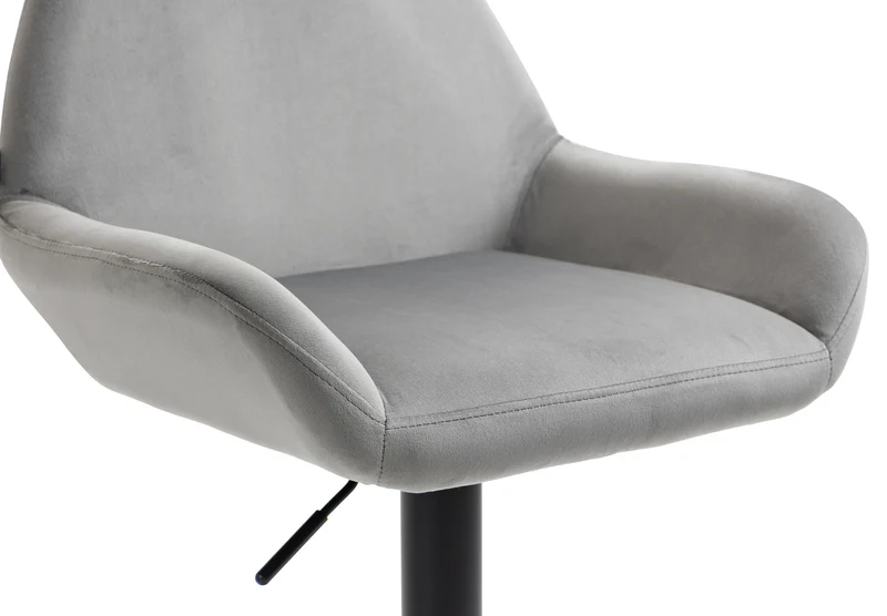 Tabouret de bar en velours rembourré gris base trompette métal noir mat TDB10420
