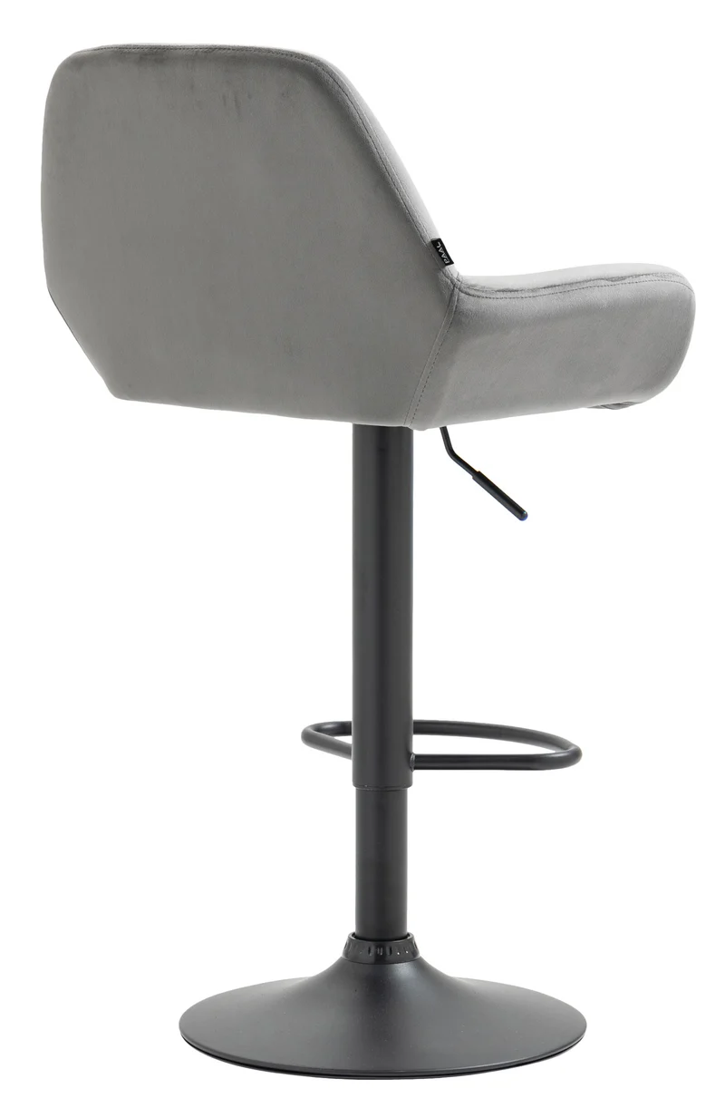 Tabouret de bar en velours rembourré gris base trompette métal noir mat TDB10420