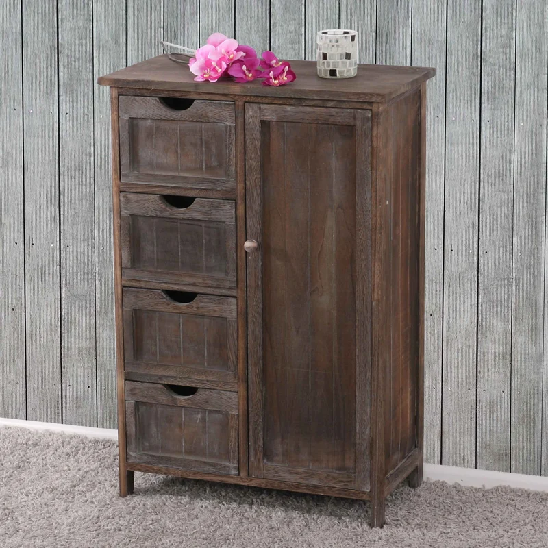 Commode style vintage meuble d'appoint à tiroirs 82x55x30cm en bois de paulownia marron 04_0002490