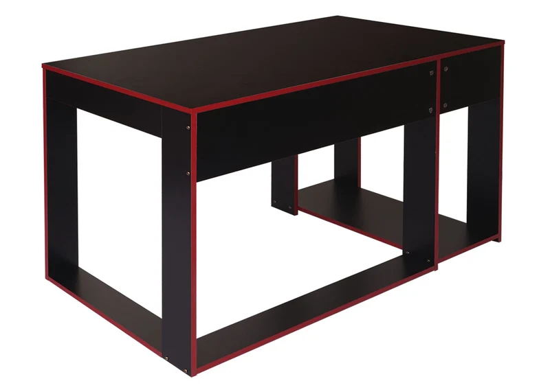 Bureau table de bureau pour ordinateur 120x60x76cm en MDF noir/rouge 04_0001454