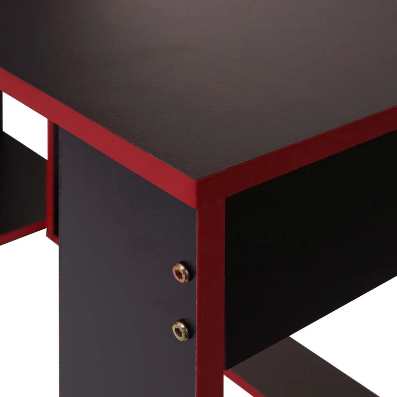 Bureau table de bureau pour ordinateur 120x60x76cm en MDF noir/rouge 04_0001454