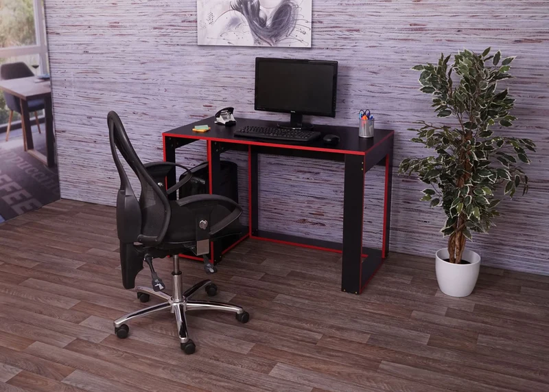 Bureau table de bureau pour ordinateur 120x60x76cm en MDF noir/rouge 04_0001454