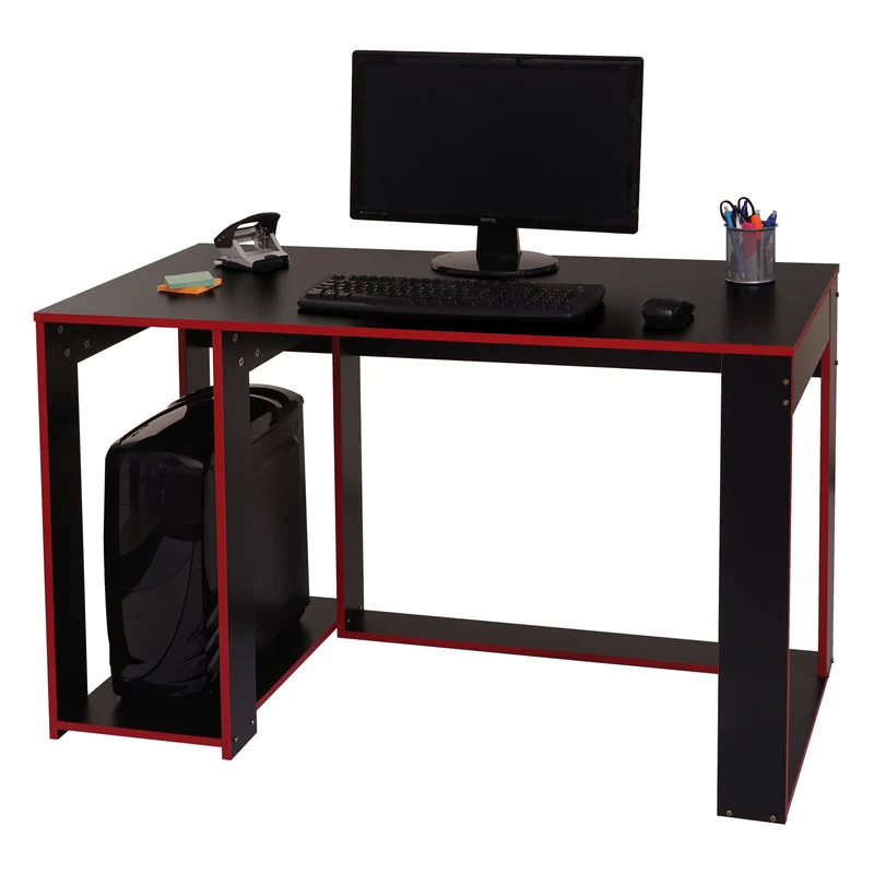 Bureau table de bureau pour ordinateur 120x60x76cm en MDF noir/rouge 04_0001454