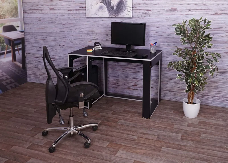 Bureau table de bureau pour ordinateur 120x60x76cm en MDF noir gris 04_0001453