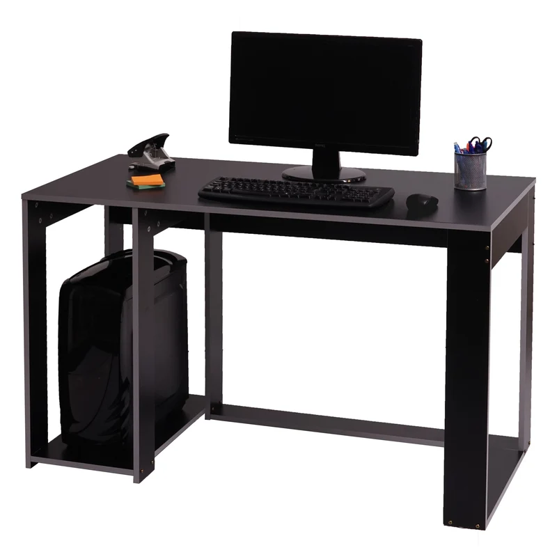 Bureau table de bureau pour ordinateur 120x60x76cm en MDF noir gris 04_0001453