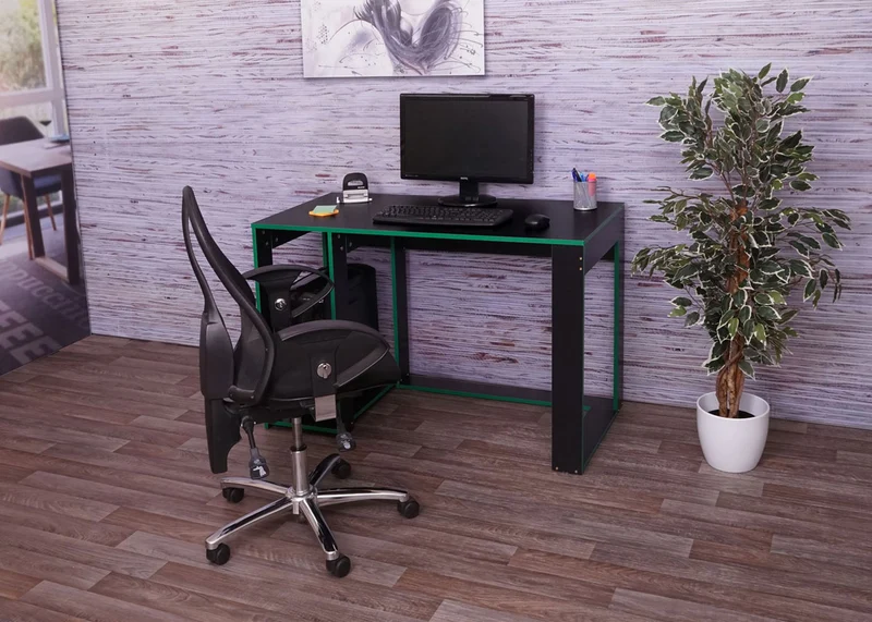 Bureau table de bureau pour ordinateur 120x60x76cm en MDF noir vert 04_0001452