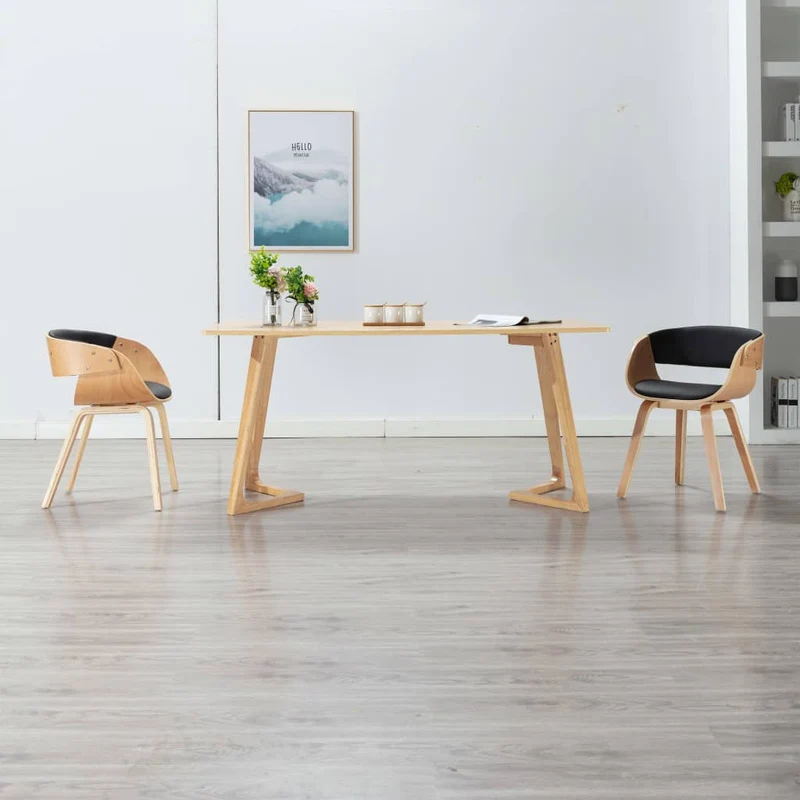 Chaise de salle à manger design moderne en bois courbé et synthétique noir CDS020060