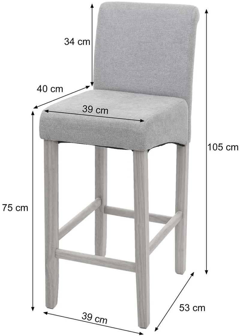 Lot de 2 tabourets de bar en tissu motif écriture gris pieds foncés avec repose pieds TDB04074